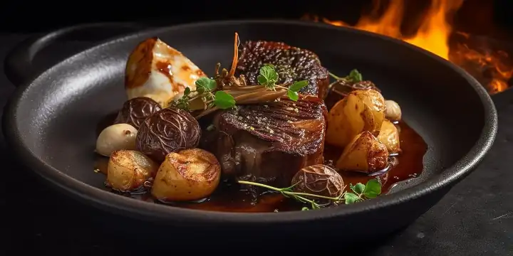 Beef Burgundy French Dish Prepared With Red Wine